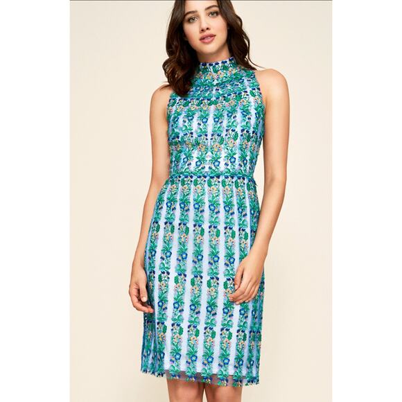 Tadashi Shoji Reef Embroidered Tulle Dress Women’s Size 16 Blue Green Formal - Picture 1 of 10